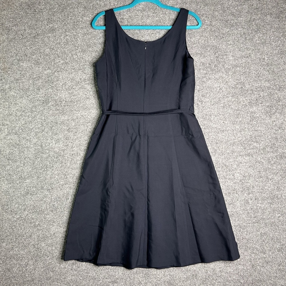 Ellen Tracy A Line Dress Size 8 Silk Blue Belted Sleeveless - Picture 2 of 9